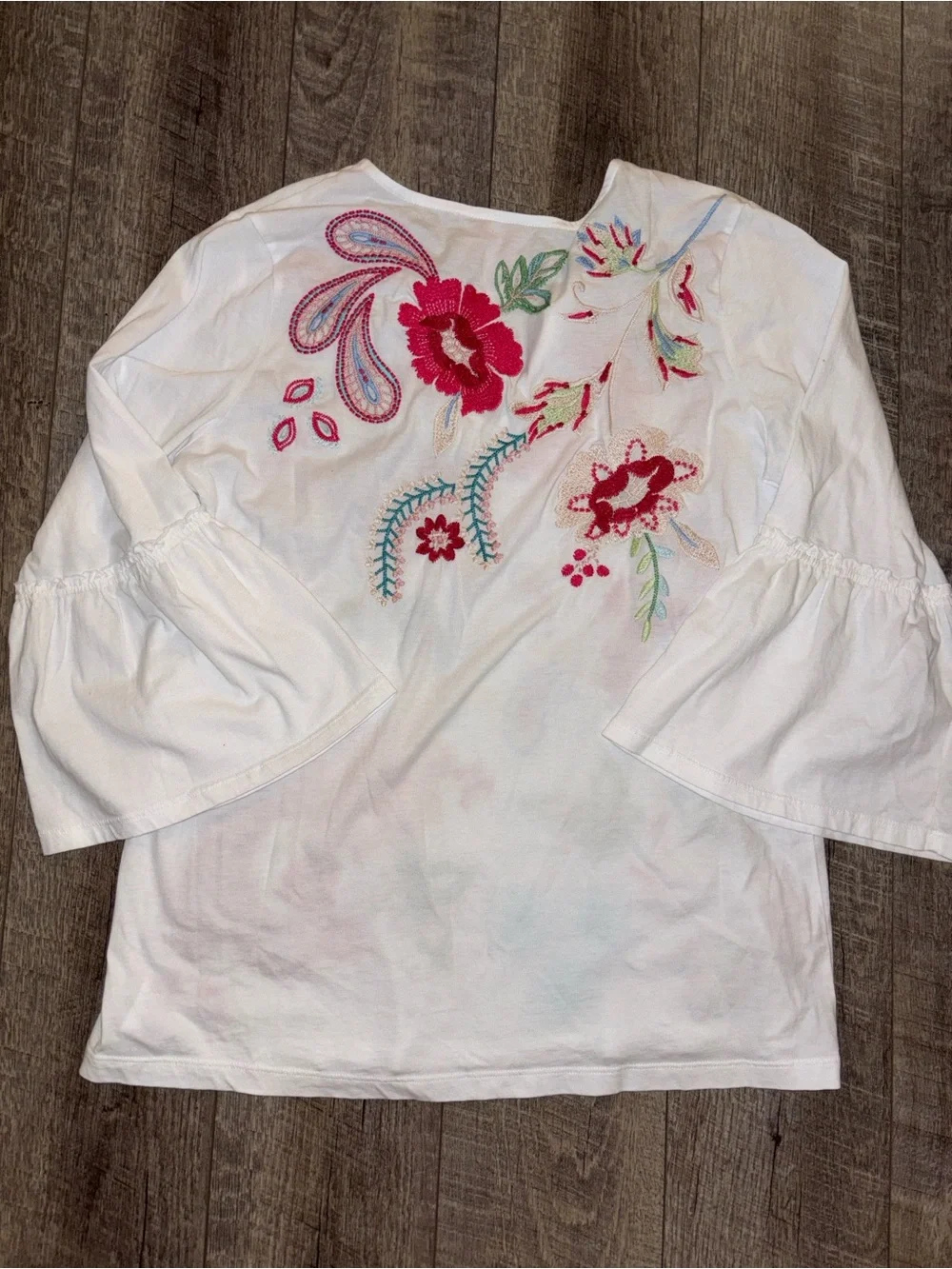 Johnny Was Embroidered Flounce Sleeve Top - Picture 5 of 7